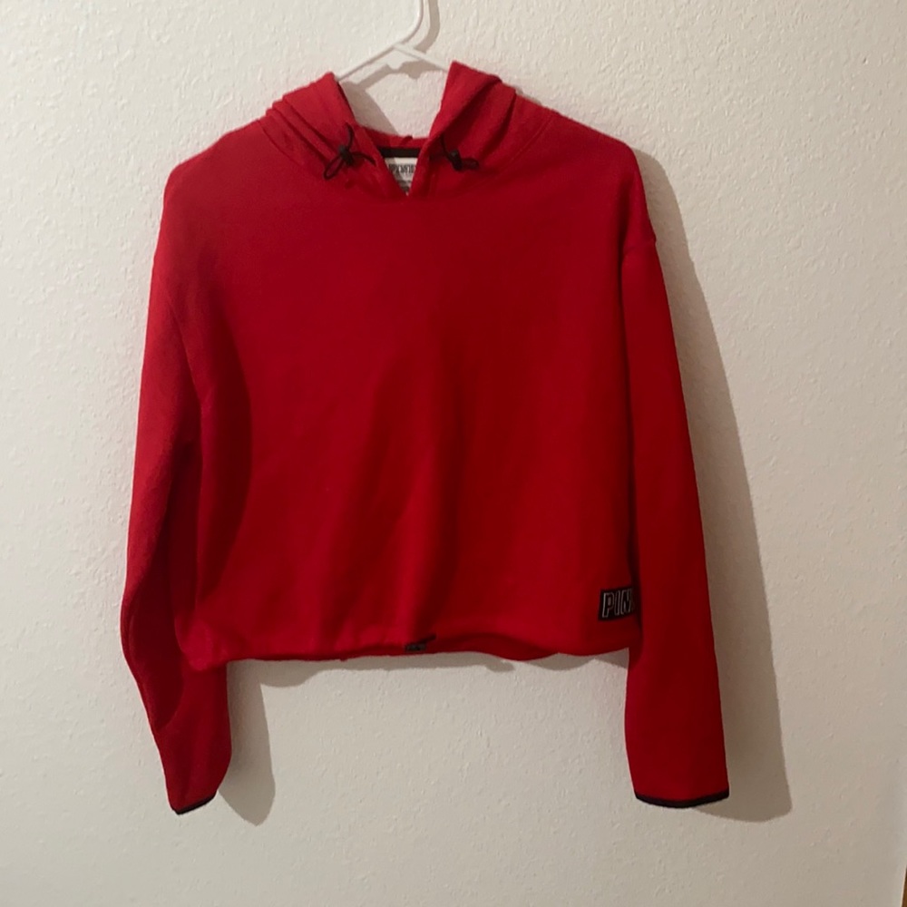 Pink Victoria Secret cropped hoodie.